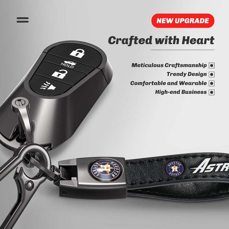 EMIJOY Car Keychain Keyring for Huston Astros Baseball Fans,Huston Astros Accessories Women/Men's Keychains for Vehicles,Leather Key Ring Lanyard for Car Key Fob Holder,Key Fob Keyring Replacement - Image 2